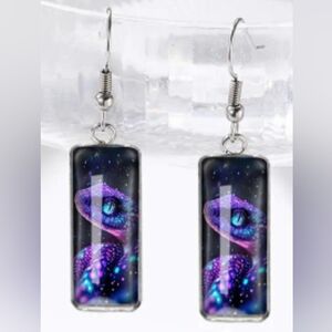 Whimsigoth earrings Purple Blue Black Lizard dragon Crystal Glass